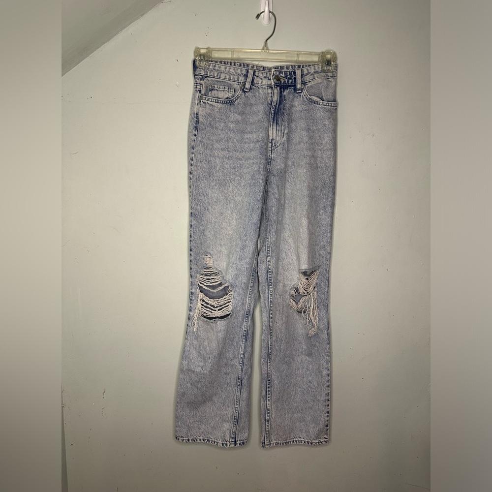 H&M &Denim Loose Straight High Waist Jeans Light Wash Blue Denim WOMENS SZ 4